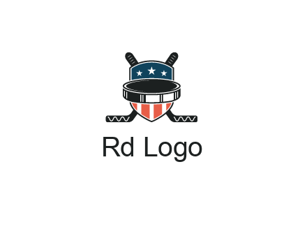 hockey stick behind shield with us flag logo