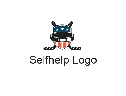 hockey stick behind shield with us flag logo