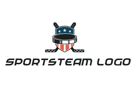 hockey stick behind shield with us flag logo