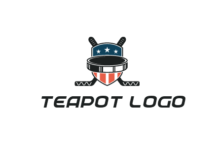 hockey stick behind shield with us flag logo