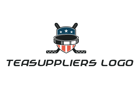 hockey stick behind shield with us flag logo