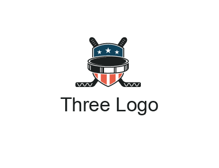 hockey stick behind shield with us flag logo