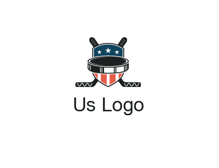 hockey stick behind shield with us flag logo