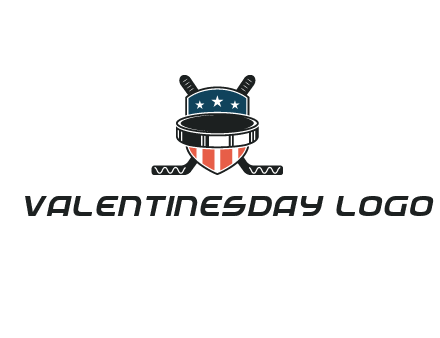 hockey stick behind shield with us flag logo