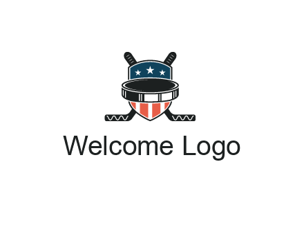 hockey stick behind shield with us flag logo