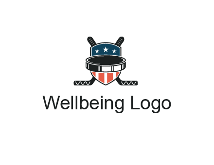 hockey stick behind shield with us flag logo