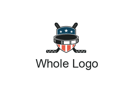 hockey stick behind shield with us flag logo
