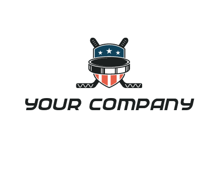 hockey stick behind shield with us flag logo