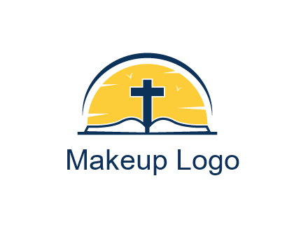 cross and bible in front of sun logo