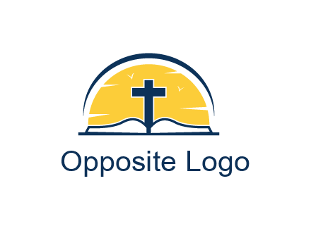 cross and bible in front of sun logo