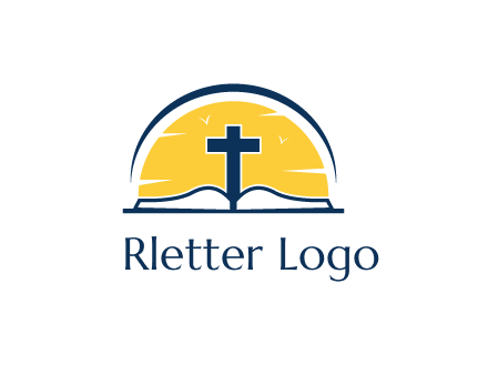 cross and bible in front of sun logo