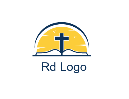 cross and bible in front of sun logo