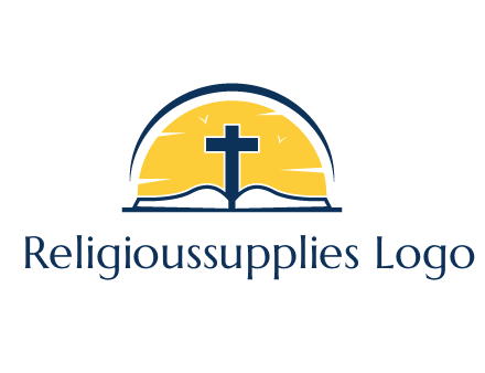 cross and bible in front of sun logo