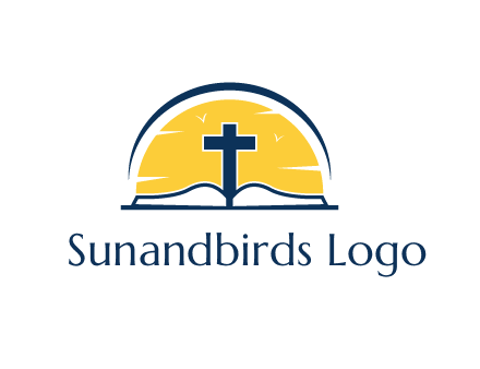 cross and bible in front of sun logo