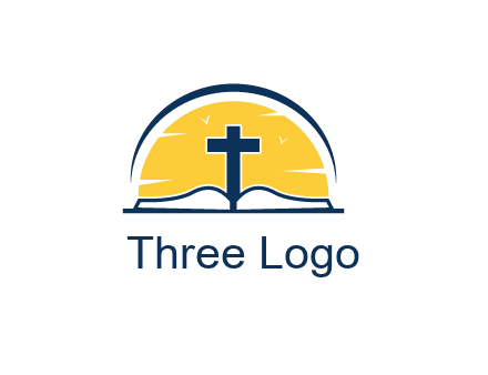 cross and bible in front of sun logo