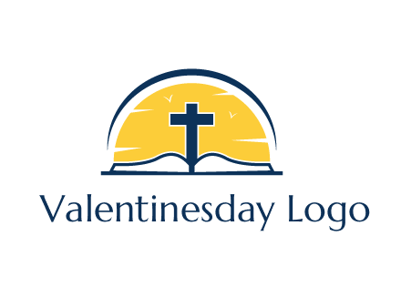 cross and bible in front of sun logo
