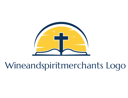 cross and bible in front of sun logo