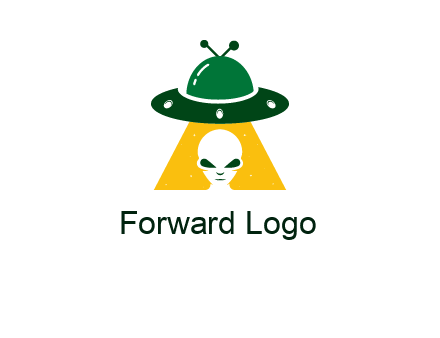 alien in the spaceship logo