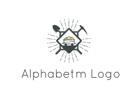 mine trolley with construction tools logo