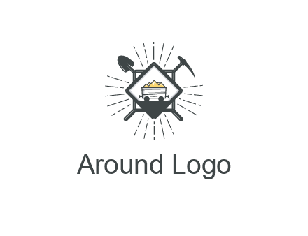 mine trolley with construction tools logo