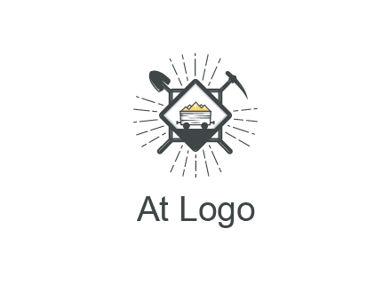 mine trolley with construction tools logo