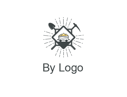 mine trolley with construction tools logo