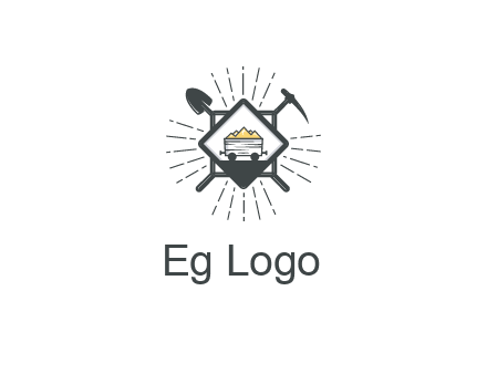 mine trolley with construction tools logo