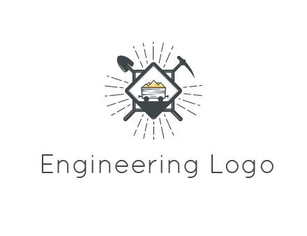 mine trolley with construction tools logo