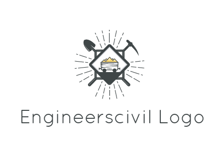 mine trolley with construction tools logo