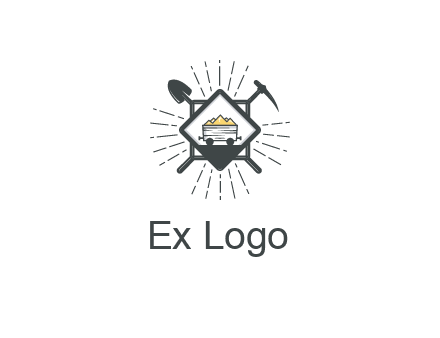 mine trolley with construction tools logo