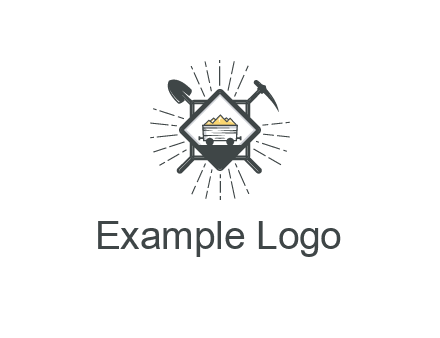 mine trolley with construction tools logo