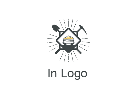 mine trolley with construction tools logo