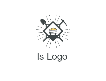 mine trolley with construction tools logo