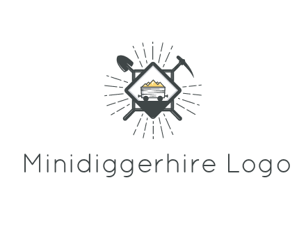 mine trolley with construction tools logo