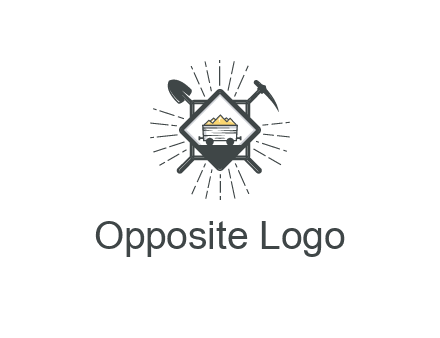 mine trolley with construction tools logo