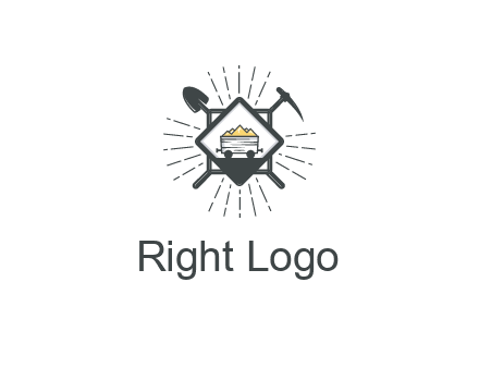 mine trolley with construction tools logo