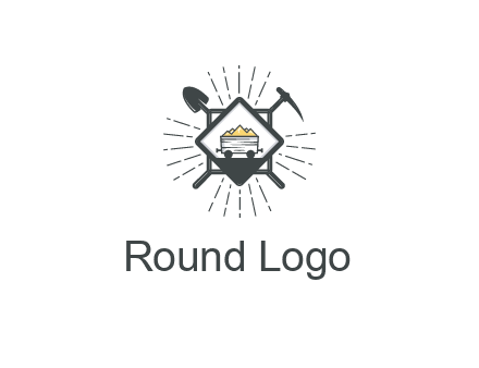 mine trolley with construction tools logo