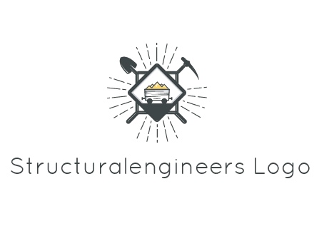 mine trolley with construction tools logo