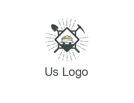 mine trolley with construction tools logo