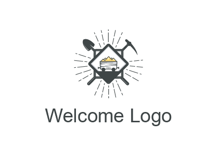 mine trolley with construction tools logo