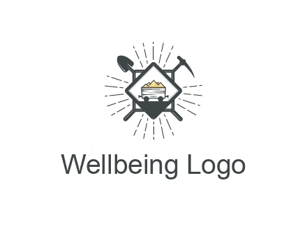 mine trolley with construction tools logo