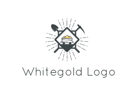 mine trolley with construction tools logo