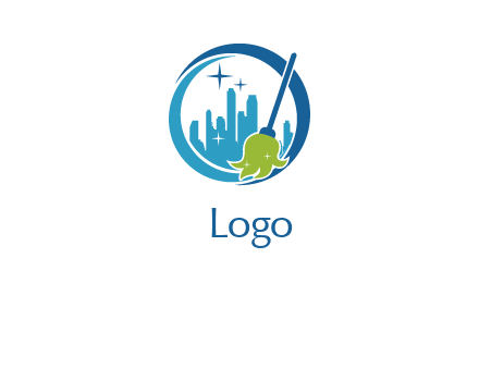 broomstick and city cleaning logo