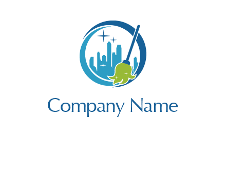 broomstick and city cleaning logo