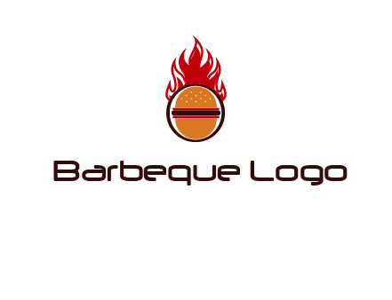 burger in front of flame logo