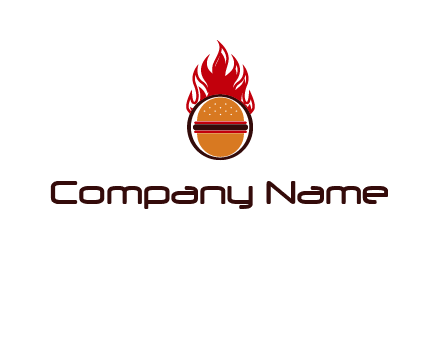 burger in front of flame logo