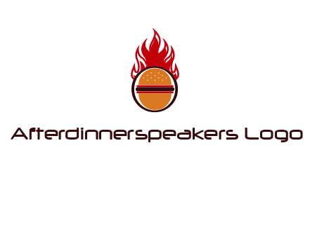burger in front of flame logo