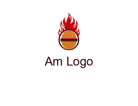 burger in front of flame logo