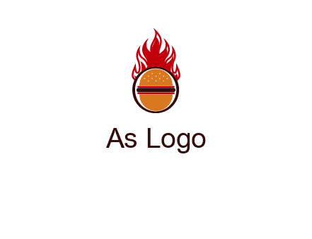 burger in front of flame logo