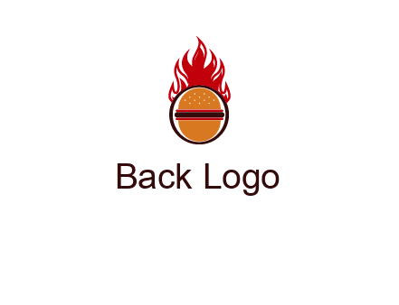burger in front of flame logo